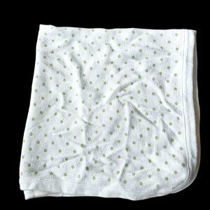 Parent's Choice White Green Polka Dot Baby Blanket Thermal Waffle‎ Weave 26x28